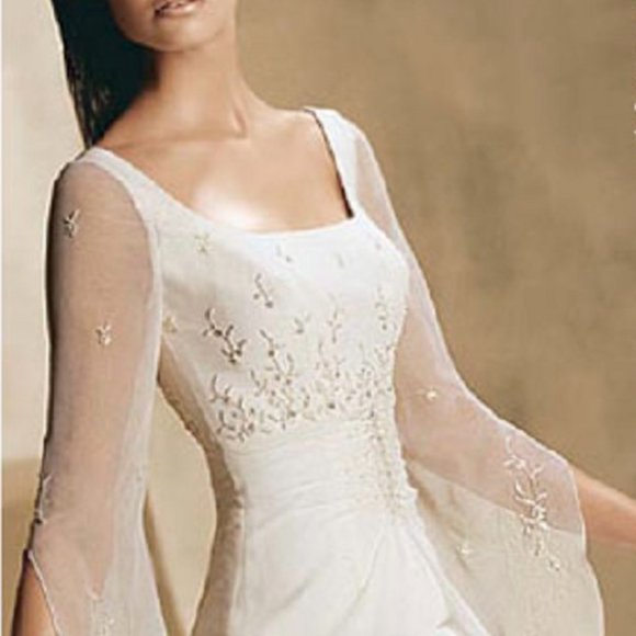 New Vintage Wedding Dress, Poet LONG SLEEVE Bell Aline Reg $3499 Size10 Rustic - Picture 14 of 15